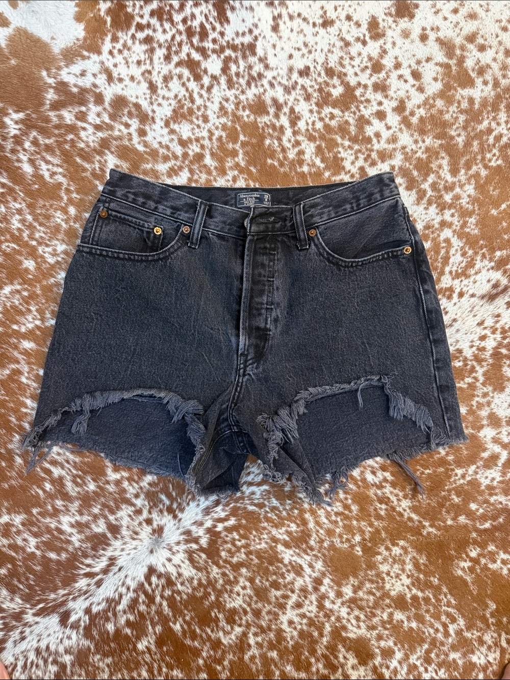 Abercrombie & Fitch High Rise 4” Black Distressed Cutoff Denim Shorts